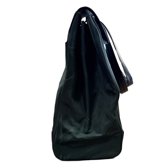 Prada Black and Green Leather and Nylon Shoulder Bag
